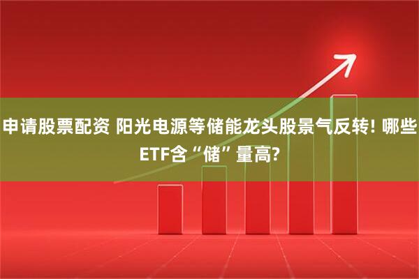 申请股票配资 阳光电源等储能龙头股景气反转! 哪些ETF含“储”量高?