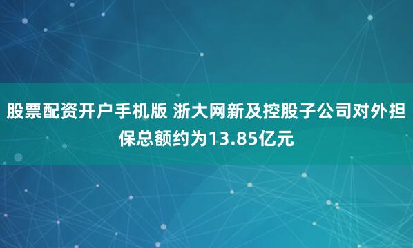股票配资开户手机版 浙大网新及控股子公司对外担保总额约为13.85亿元